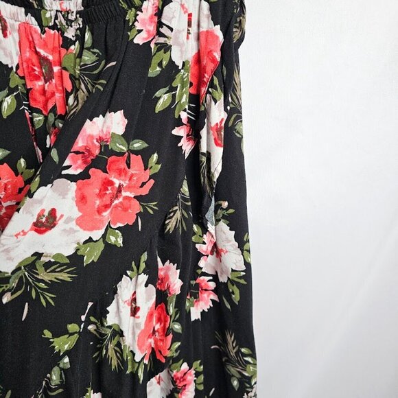 TORRID Challis Maxi Dress BLACK w PINK & WHITE Floral size 00 M 10 Hi-Low Hem - Picture 6 of 11